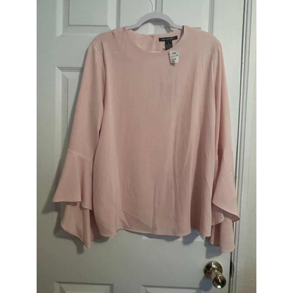 Olivia & Grace Bell Sleeve Back button Light Pink Blouse size XL